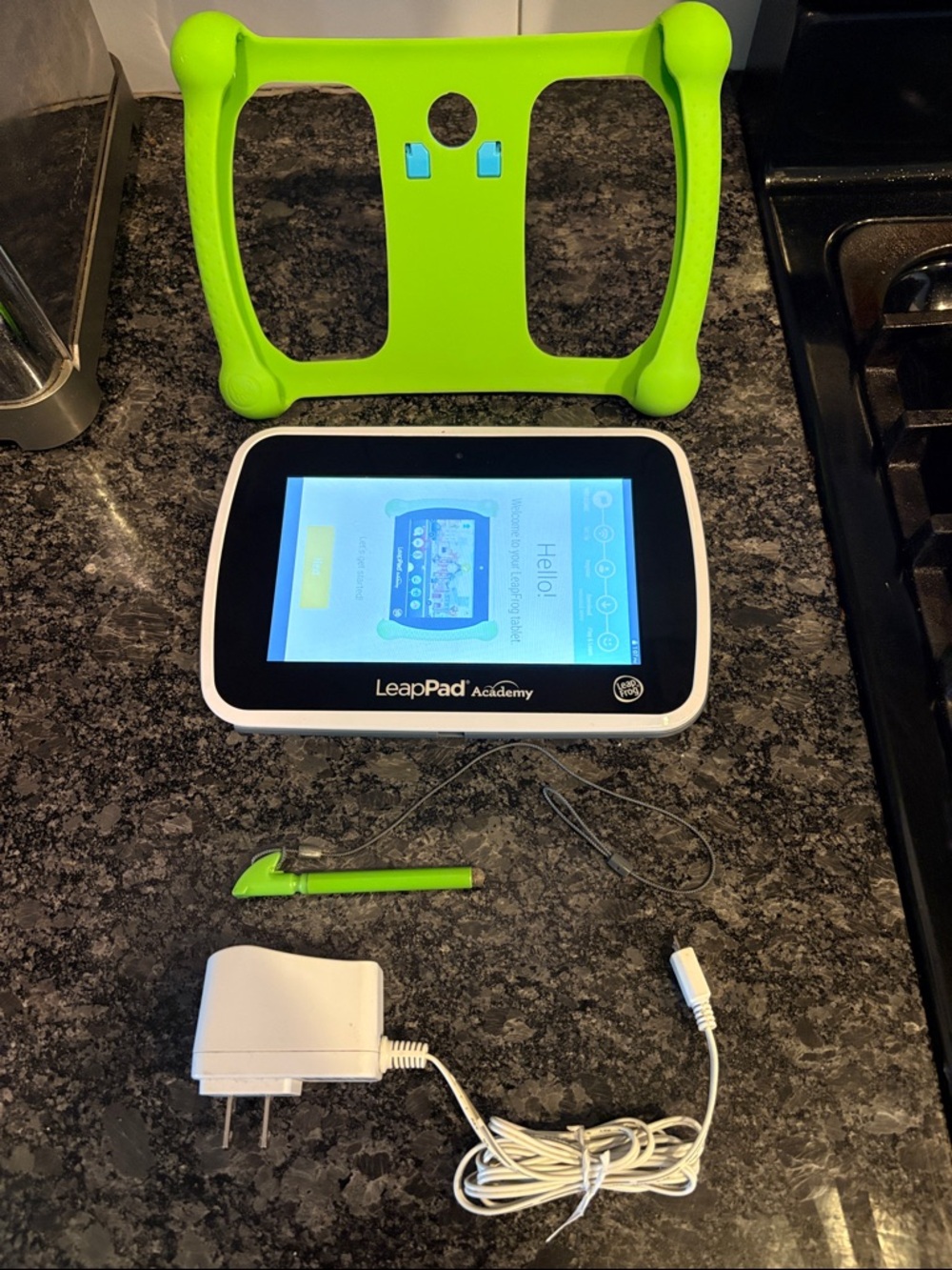 LeapPad Academy Kids Tablet with Bright Green Protective Case and Stylus